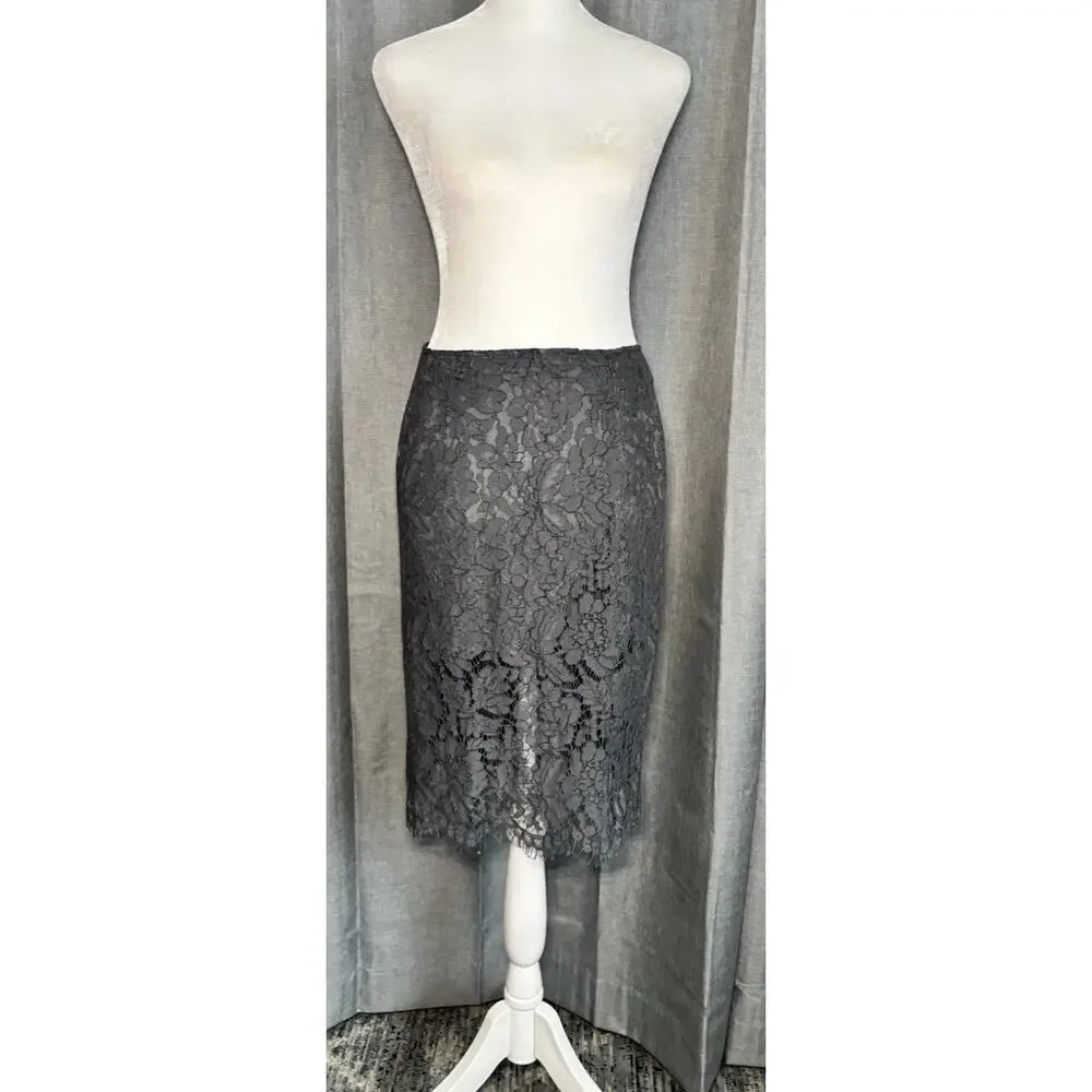 CHASER NWT Gray High Waist Lace Exposed Zipper Lined Mini Pencil Skirt Small - Picture 3 of 16
